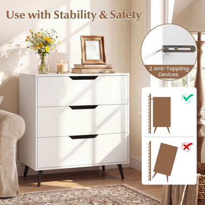 3-Drawer Rustic Farmhouse Wooden Dresser, White