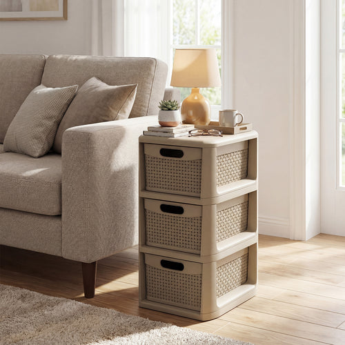 3-Drawer Storage Organizer, Wicker Pattern, Brown