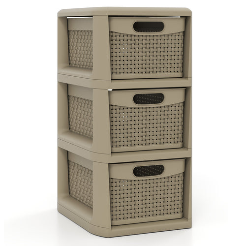 3-Drawer Storage Organizer, Wicker Pattern, Brown