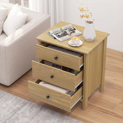 3-Drawer Wooden Nightstand Modern Bedside Table, Natural