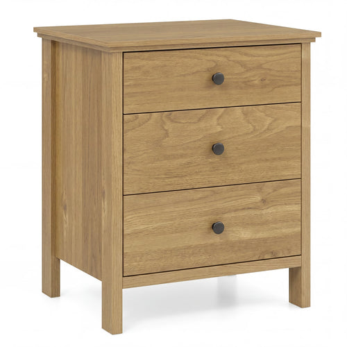 3-Drawer Wooden Nightstand Modern Bedside Table, Natural