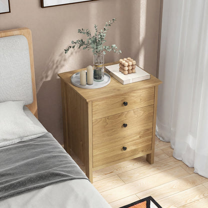 3-Drawer Wooden Nightstand Modern Bedside Table, Natural