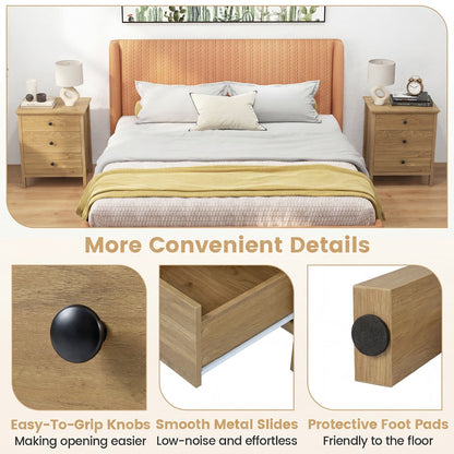3-Drawer Wooden Nightstand Modern Bedside Table, Natural