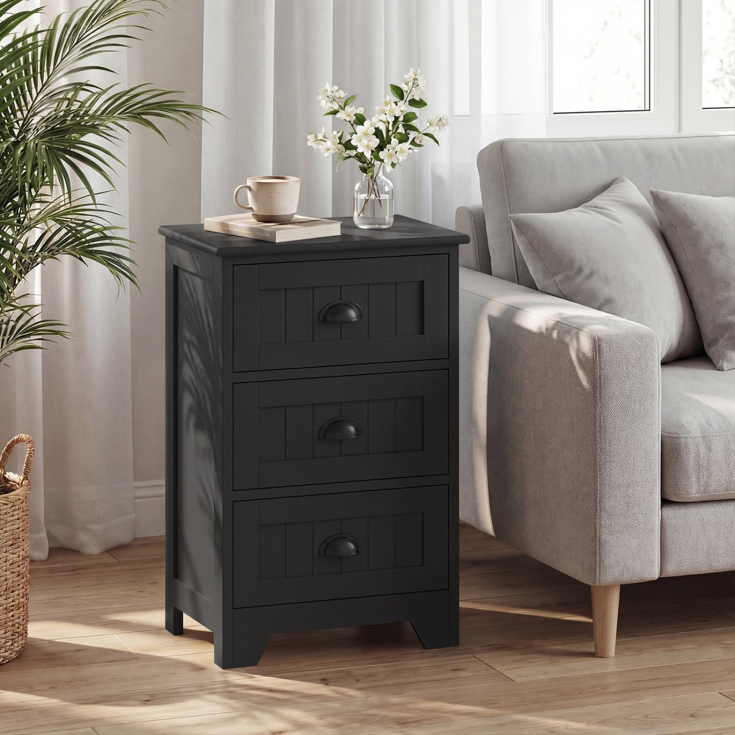 3 Drawer End Storage Wood Nightstand, Black Nightstands at Gallery Canada