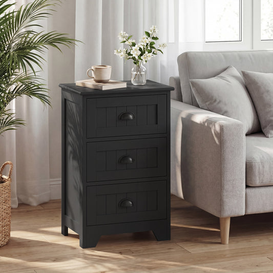 3 Drawer End Storage Wood Nightstand, Black Nightstands Black at Gallery Canada