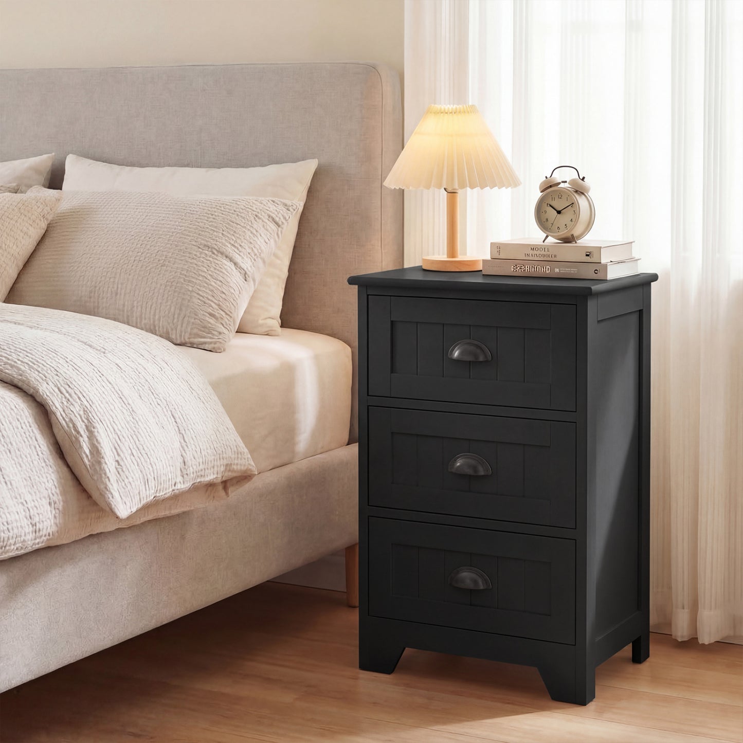 3 Drawer End Storage Wood Nightstand, Black Nightstands at Gallery Canada