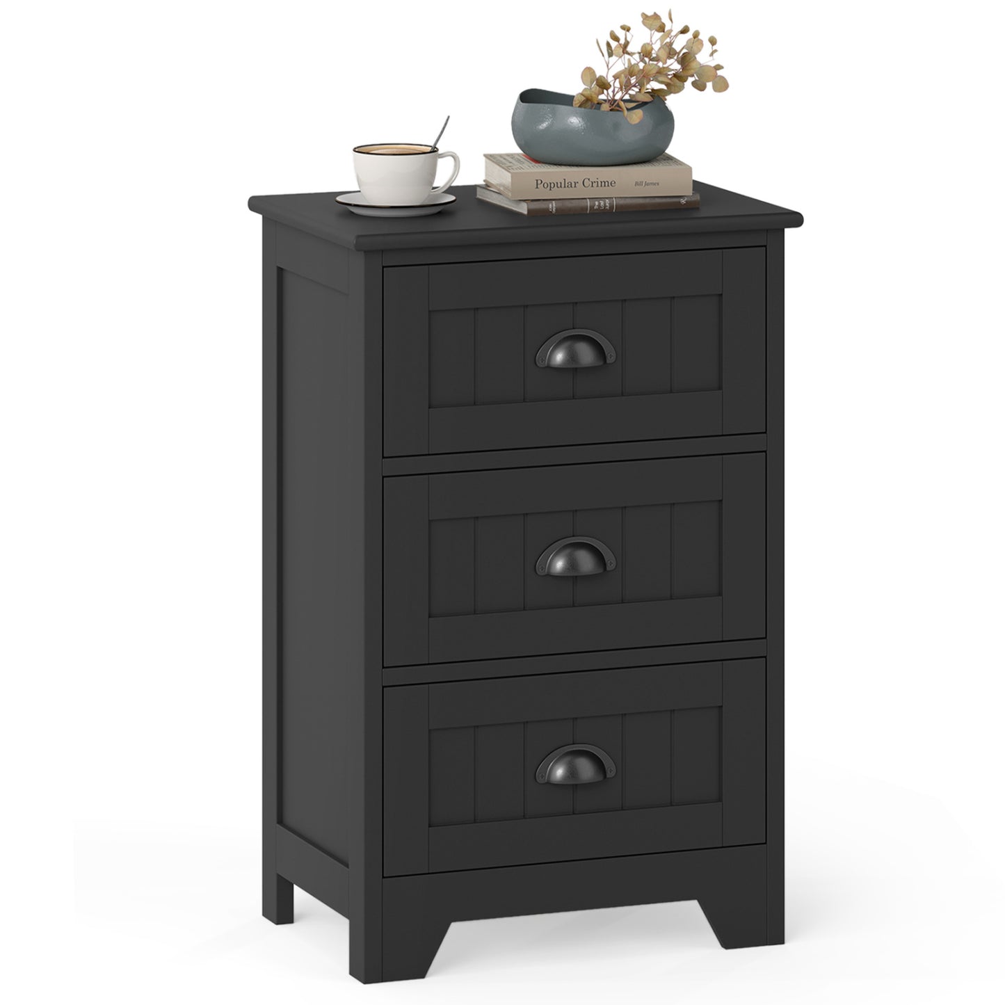 3 Drawer End Storage Wood Nightstand, Black Nightstands at Gallery Canada