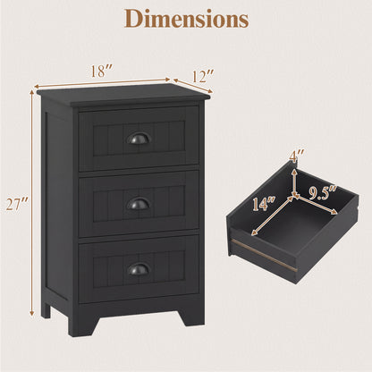 3 Drawer End Storage Wood Nightstand, Black Nightstands at Gallery Canada
