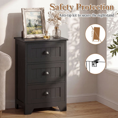 3 Drawer End Storage Wood Nightstand, Black Nightstands at Gallery Canada