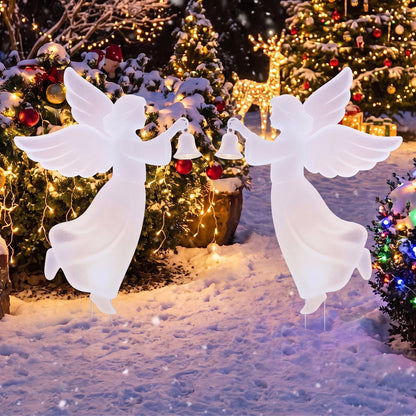 Ensemble de décoration de cour d'ange de Noël d'extérieur en 2 pièces, 3 pieds, rose