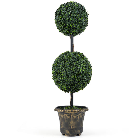 3 Ft Artificial Boxwood Topiary Tree, Double Ball Shrubs Faux Plants Green at Gallery Canada