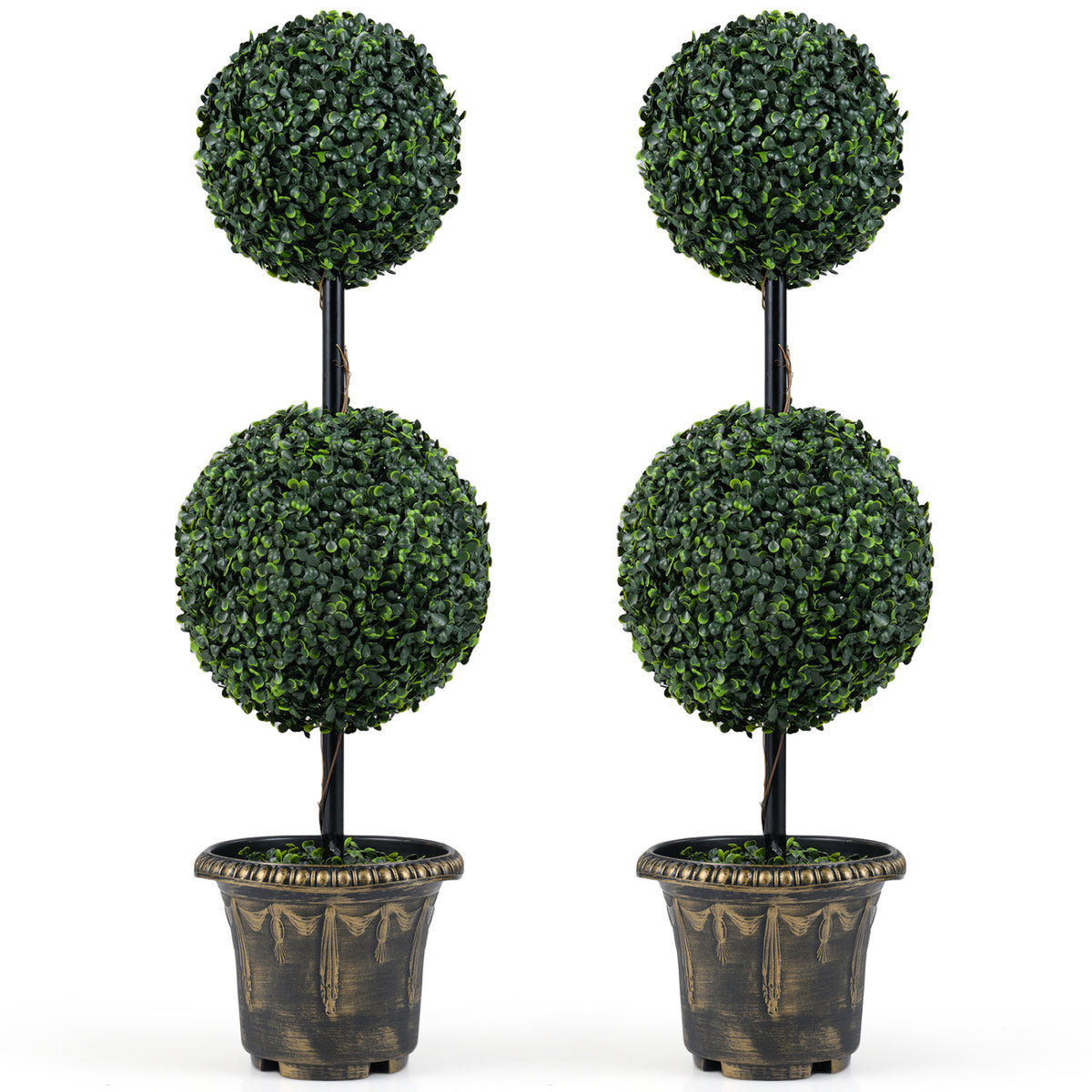 3 FT Artificial Boxwood Topiary Tree, Double Ball Shrubs, Set Of 2 Faux Plants Green at Gallery Canada