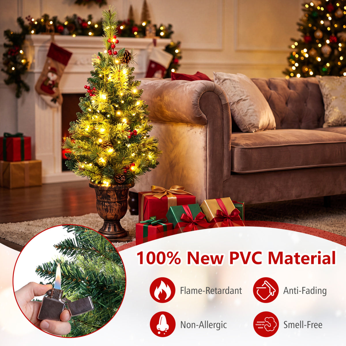 Sapin de Noël pré-éclairé de 3 pieds, 40 lumières LED, ensemble de 2