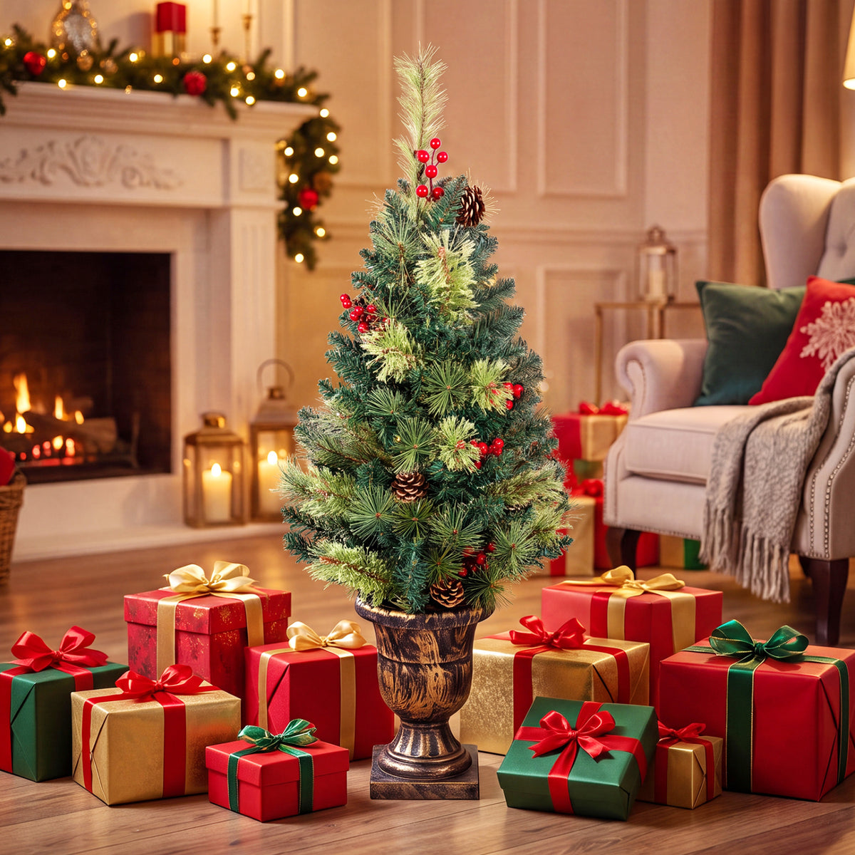 Sapin de Noël pré-éclairé de 3 pieds, 40 lumières LED, ensemble de 2