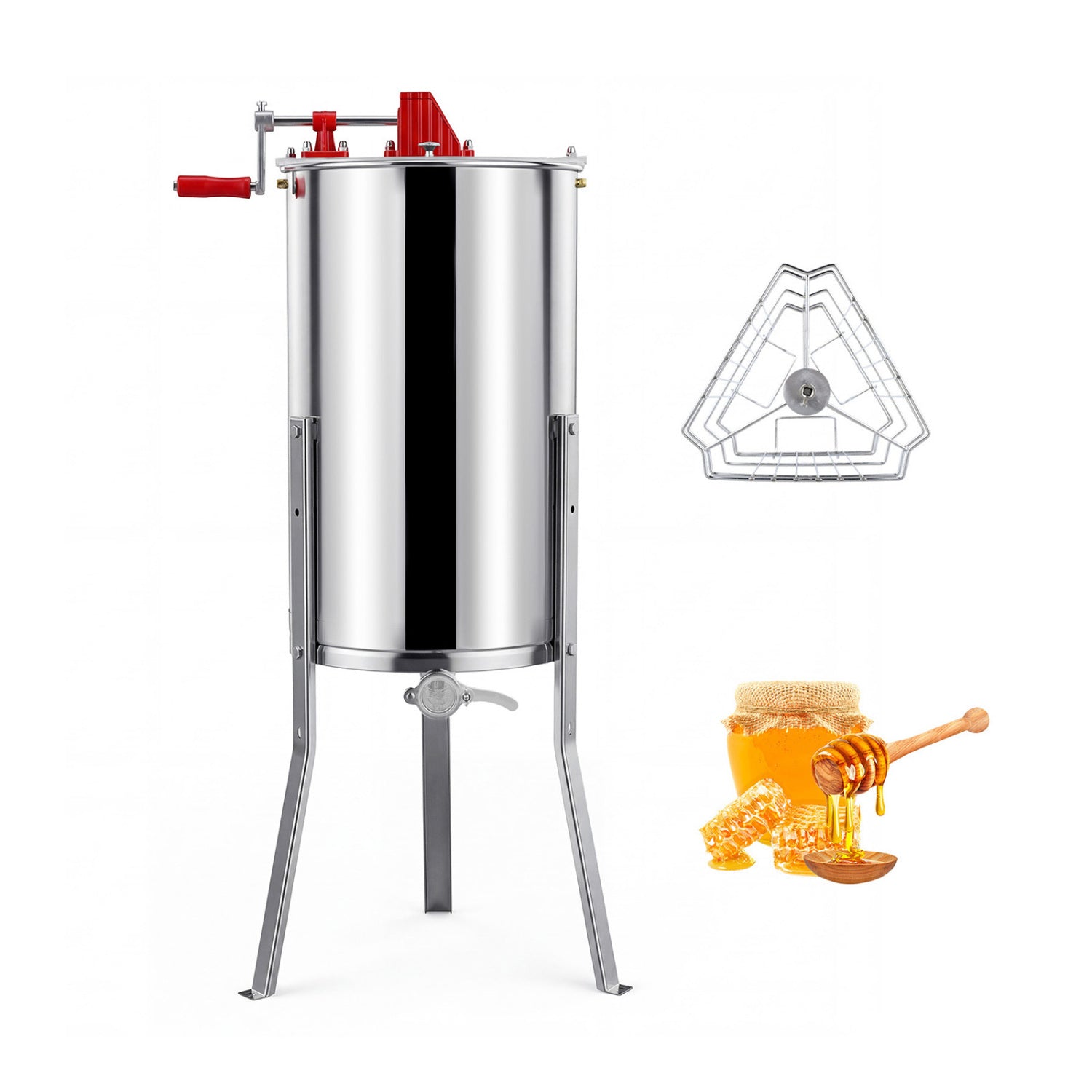 3 Frame Manual Honey Extractor, Gravity Flow Gate, Clear Lid Small Appliances Silver and Red at Gallery Canada