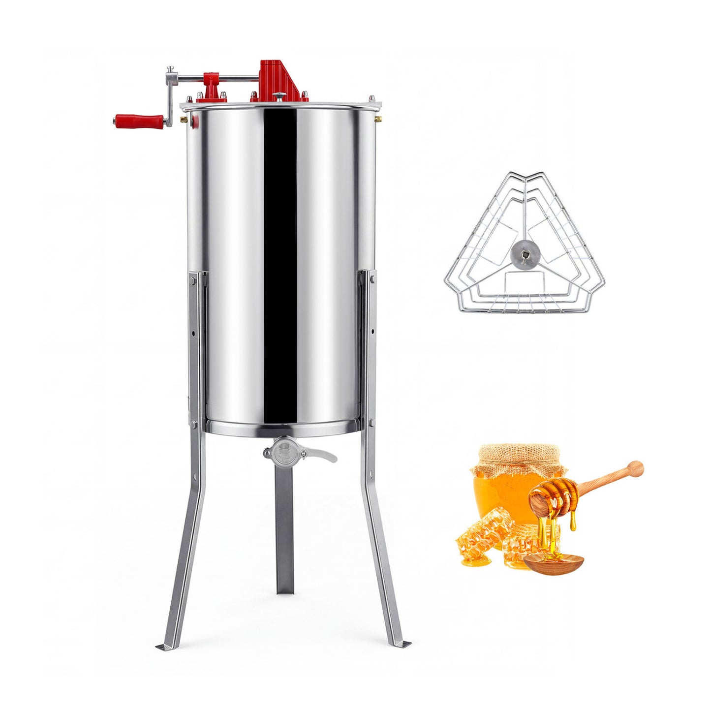 3 Frame Manual Honey Extractor, Gravity Flow Gate, Clear Lid Small Appliances Silver and Red at Gallery Canada
