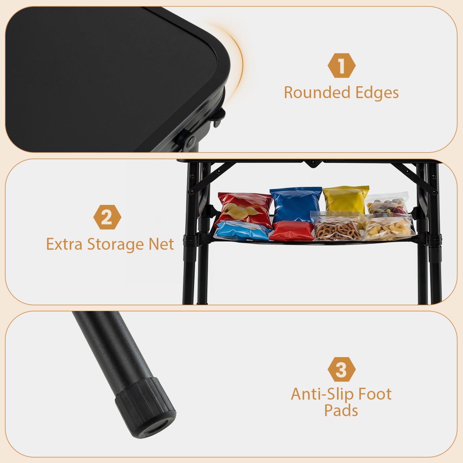 3-Height Folding Camping Table With Storage Net, Black Camping Furniture at Gallery Canada