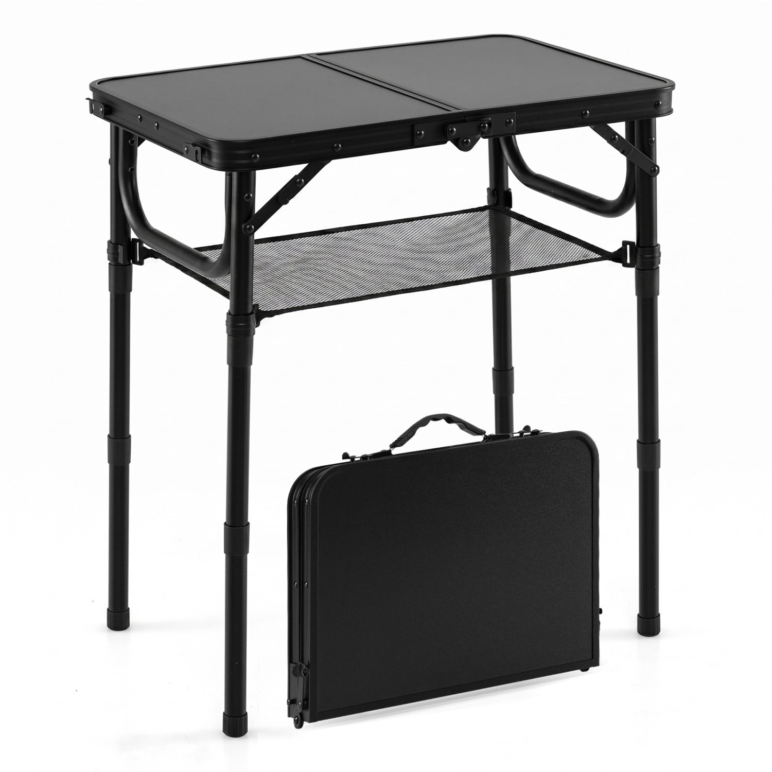 3-Height Folding Camping Table With Storage Net, Black Camping Furniture at Gallery Canada