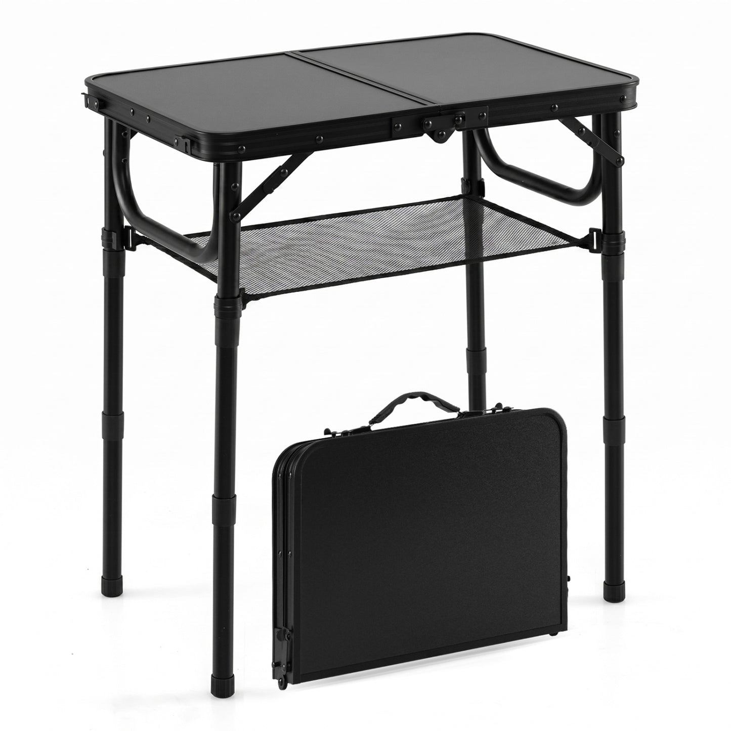 3-Height Folding Camping Table With Storage Net, Black Camping Furniture Black at Gallery Canada