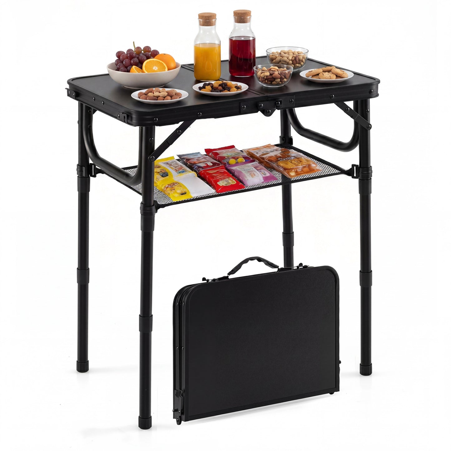 3-Height Folding Camping Table With Storage Net, Black Camping Furniture at Gallery Canada