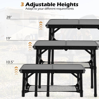 3-Height Folding Camping Table With Storage Net, Black Camping Furniture at Gallery Canada