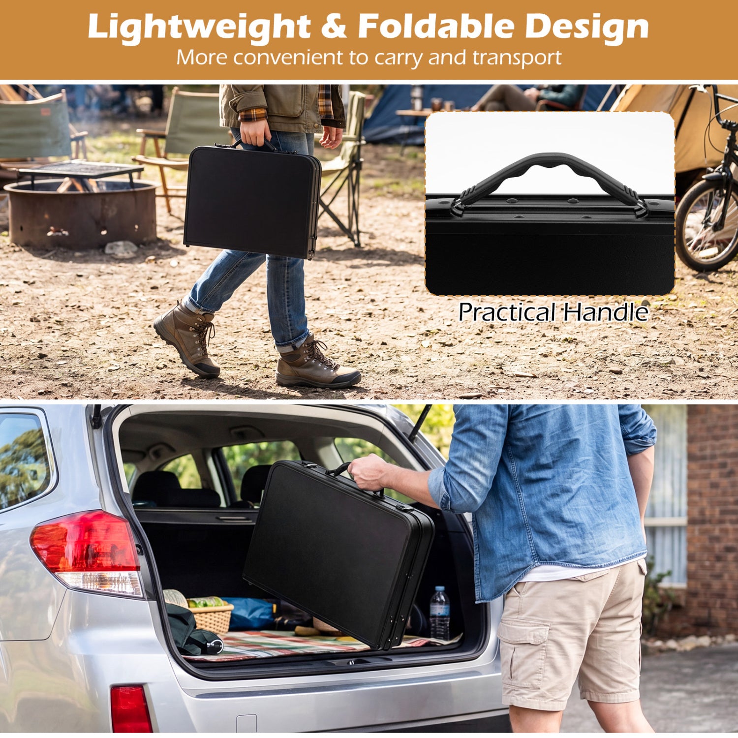 3-Height Folding Camping Table With Storage Net, Black Camping Furniture at Gallery Canada