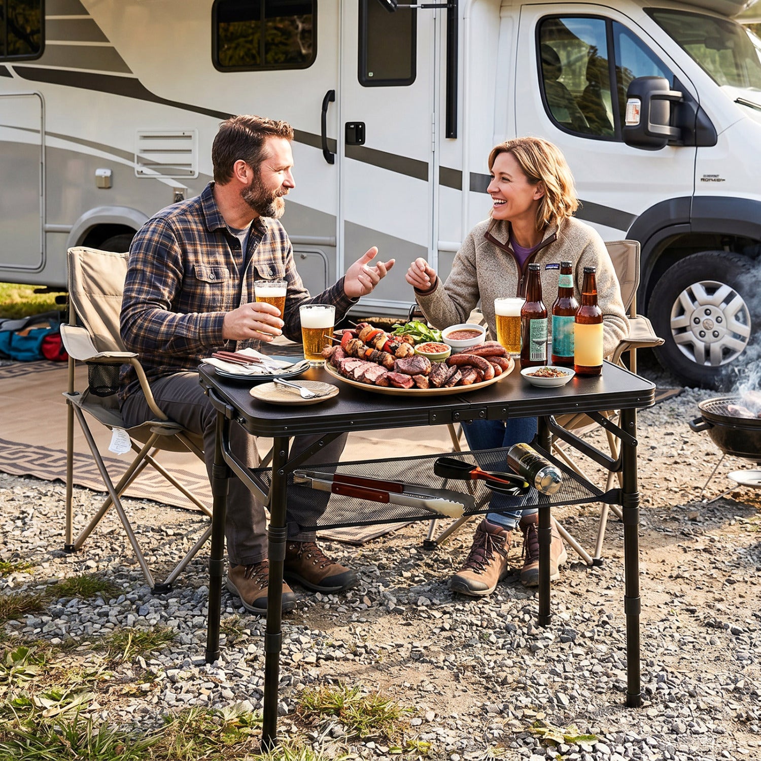 3-Height Folding Camping Table With Storage Net, Black Camping Furniture at Gallery Canada