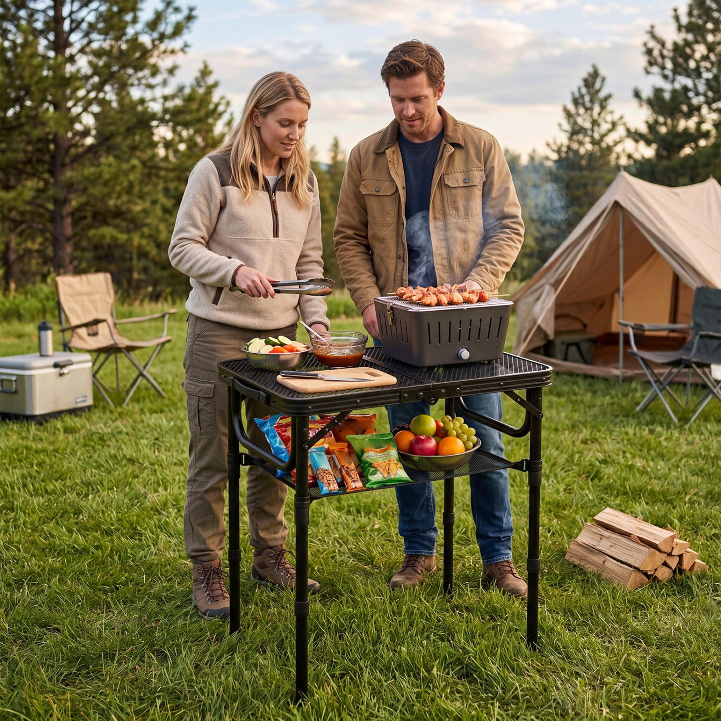 3-Height Folding Picnic Table with Storage, Black Camping Furniture at Gallery Canada