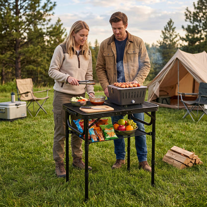 3-Height Folding Picnic Table with Storage, Black Camping Furniture at Gallery Canada