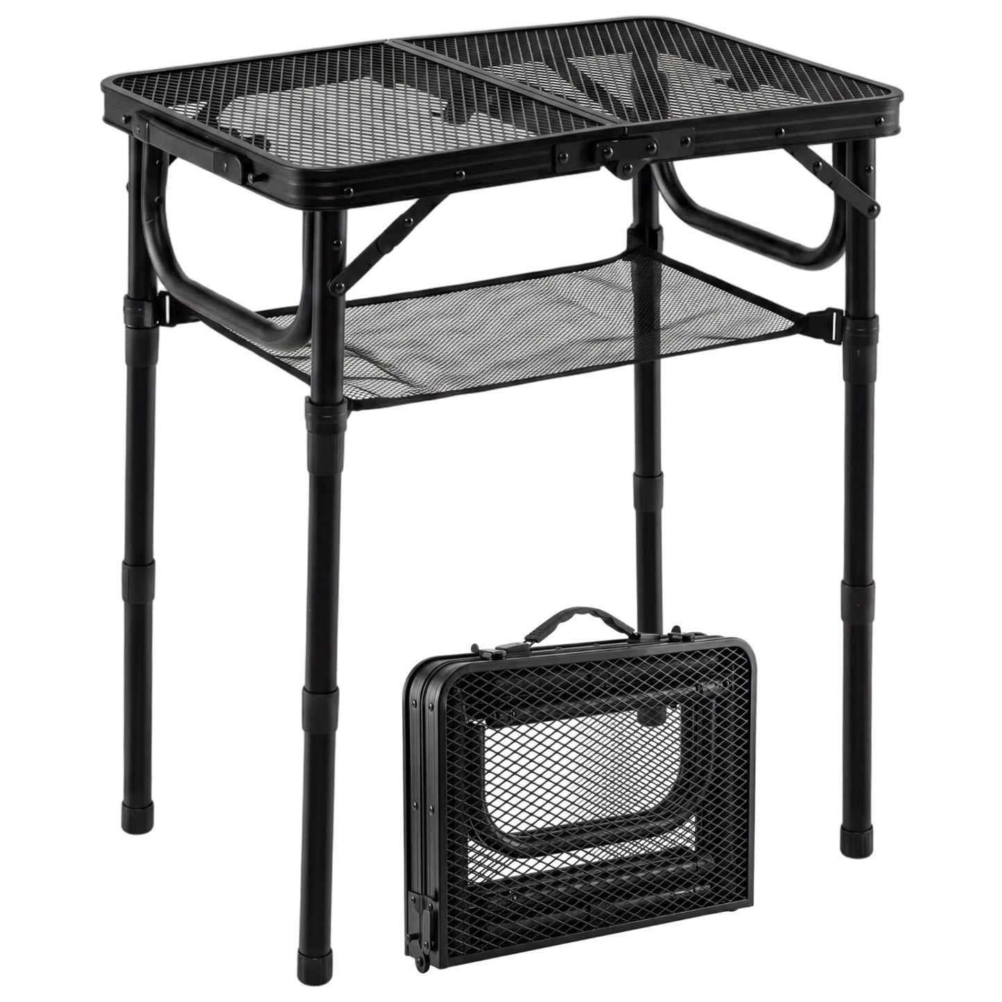 3-Height Folding Picnic Table with Storage, Black Camping Furniture Black at Gallery Canada