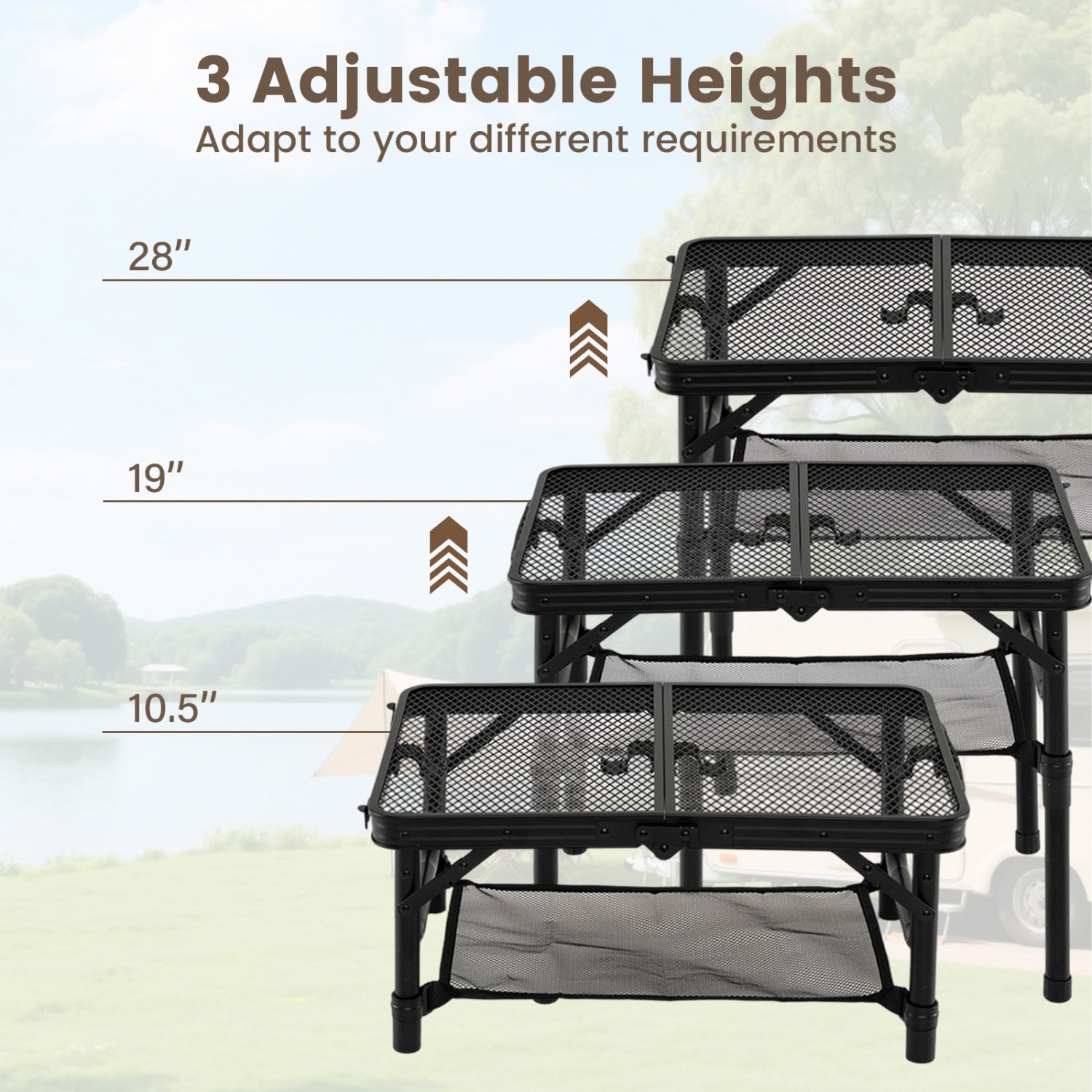 3-Height Folding Picnic Table with Storage, Black Camping Furniture at Gallery Canada