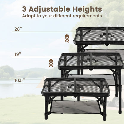 3-Height Folding Picnic Table with Storage, Black Camping Furniture at Gallery Canada