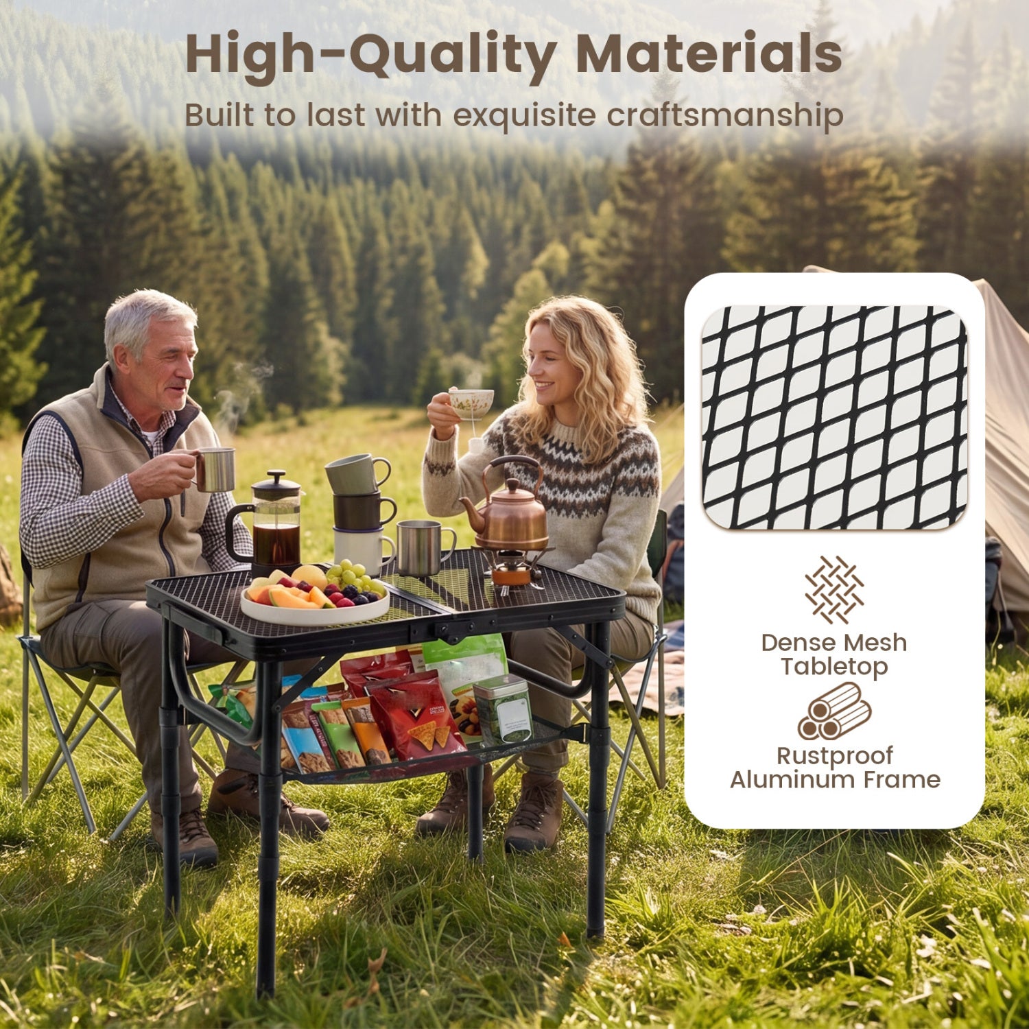 3-Height Folding Picnic Table with Storage, Black Camping Furniture at Gallery Canada