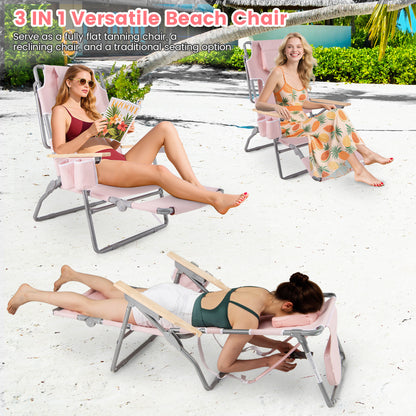 3-IN-1 Foldable Beach Chair with Footrest and Adjustable Backrest, Pink Beach & Lawn Chairs at Gallery Canada