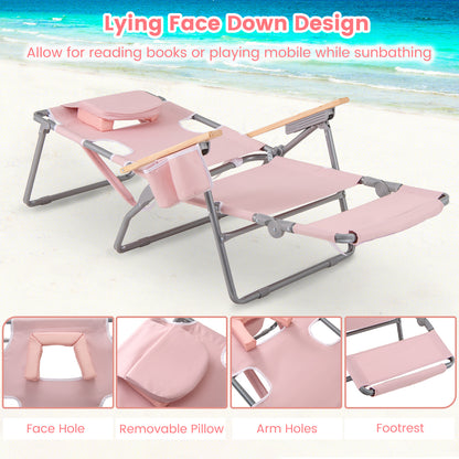 3-IN-1 Foldable Beach Chair with Footrest and Adjustable Backrest, Pink Beach & Lawn Chairs at Gallery Canada