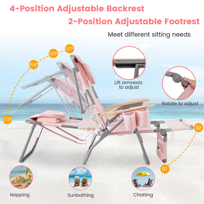 3-IN-1 Foldable Beach Chair with Footrest and Adjustable Backrest, Pink Beach & Lawn Chairs at Gallery Canada