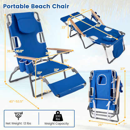 3-IN-1 Foldable Beach Chair with Footrest and Adjustable Backrest, Navy Beach & Lawn Chairs at Gallery Canada