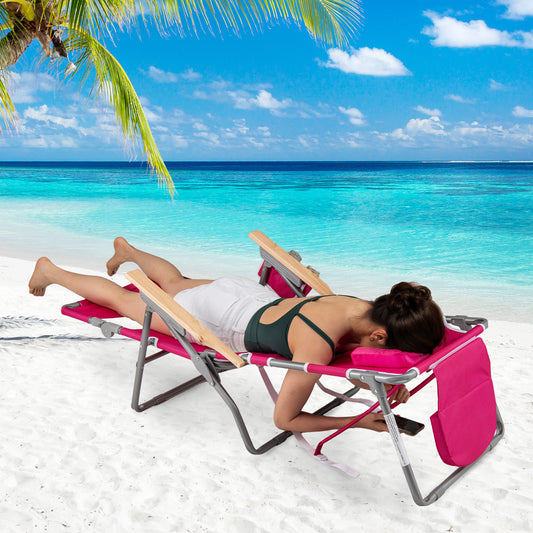 3-IN-1 Foldable Beach Chair with Footrest and Adjustable Backrest, Peach Beach & Lawn Chairs Peach at Gallery Canada
