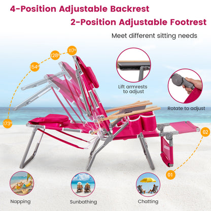 3-IN-1 Foldable Beach Chair with Footrest and Adjustable Backrest, Peach Beach & Lawn Chairs at Gallery Canada