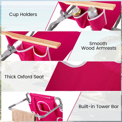 3-IN-1 Foldable Beach Chair with Footrest and Adjustable Backrest, Peach Beach & Lawn Chairs at Gallery Canada