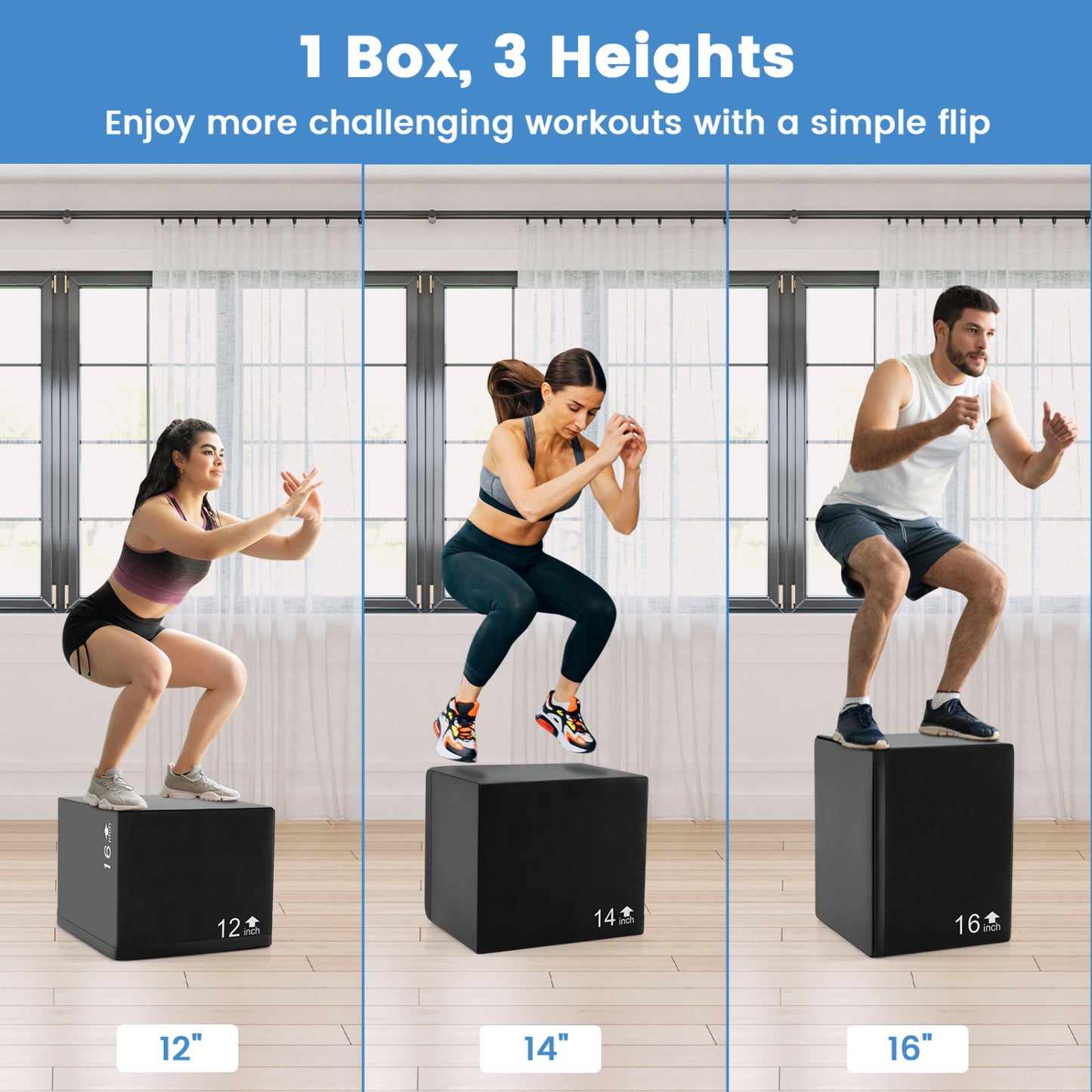 3 In 1 Foam Plyometric Box, 16 Inches, 3 Heights, Easy To Clean PU Cover Sport Equipments at Gallery Canada
