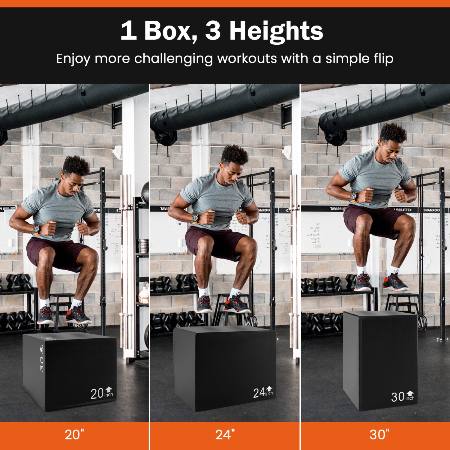 3 In 1 Foam Plyometric Box, 3 Heights, Easy Clean PU Cover, 30 inches Sport Equipments at Gallery Canada