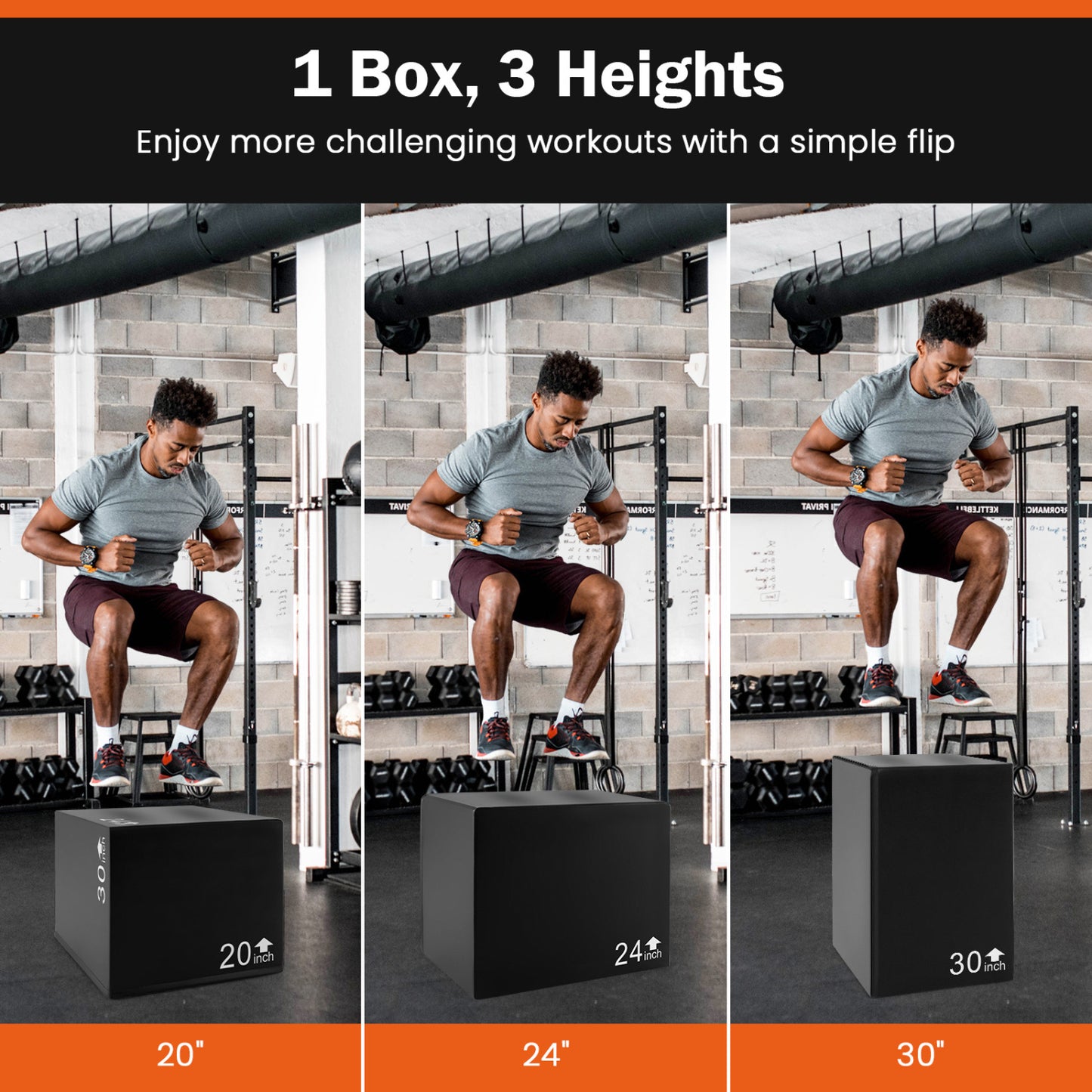 3 In 1 Foam Plyometric Box, 3 Heights, Easy Clean PU Cover, 30 inches Sport Equipments at Gallery Canada