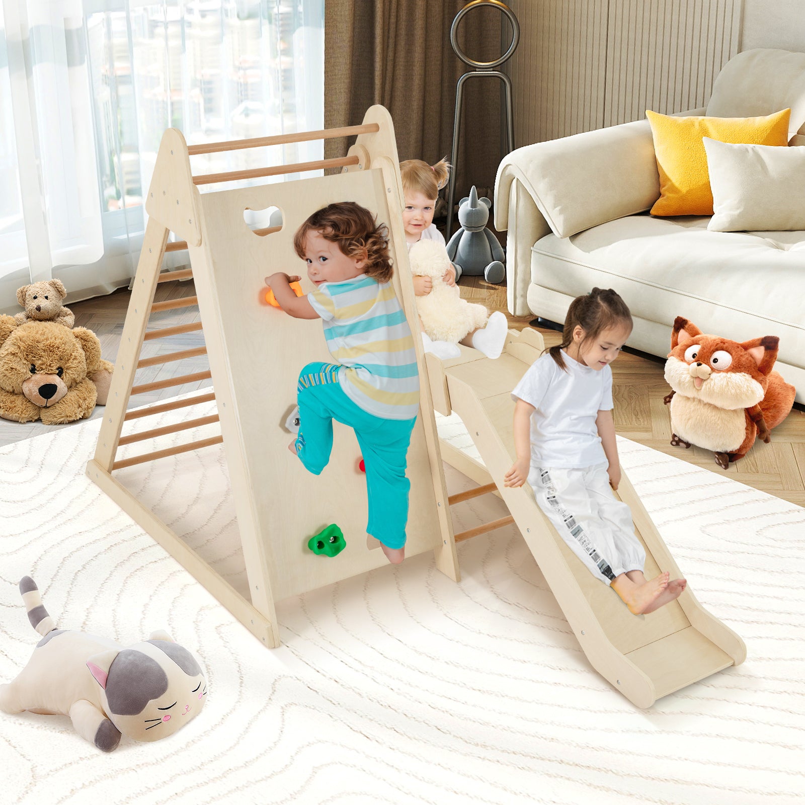 3-In 1 Jungle Gym Indoor Playground with Extended Slide for Toddlers, Natural Climbers & Slides at Gallery Canada