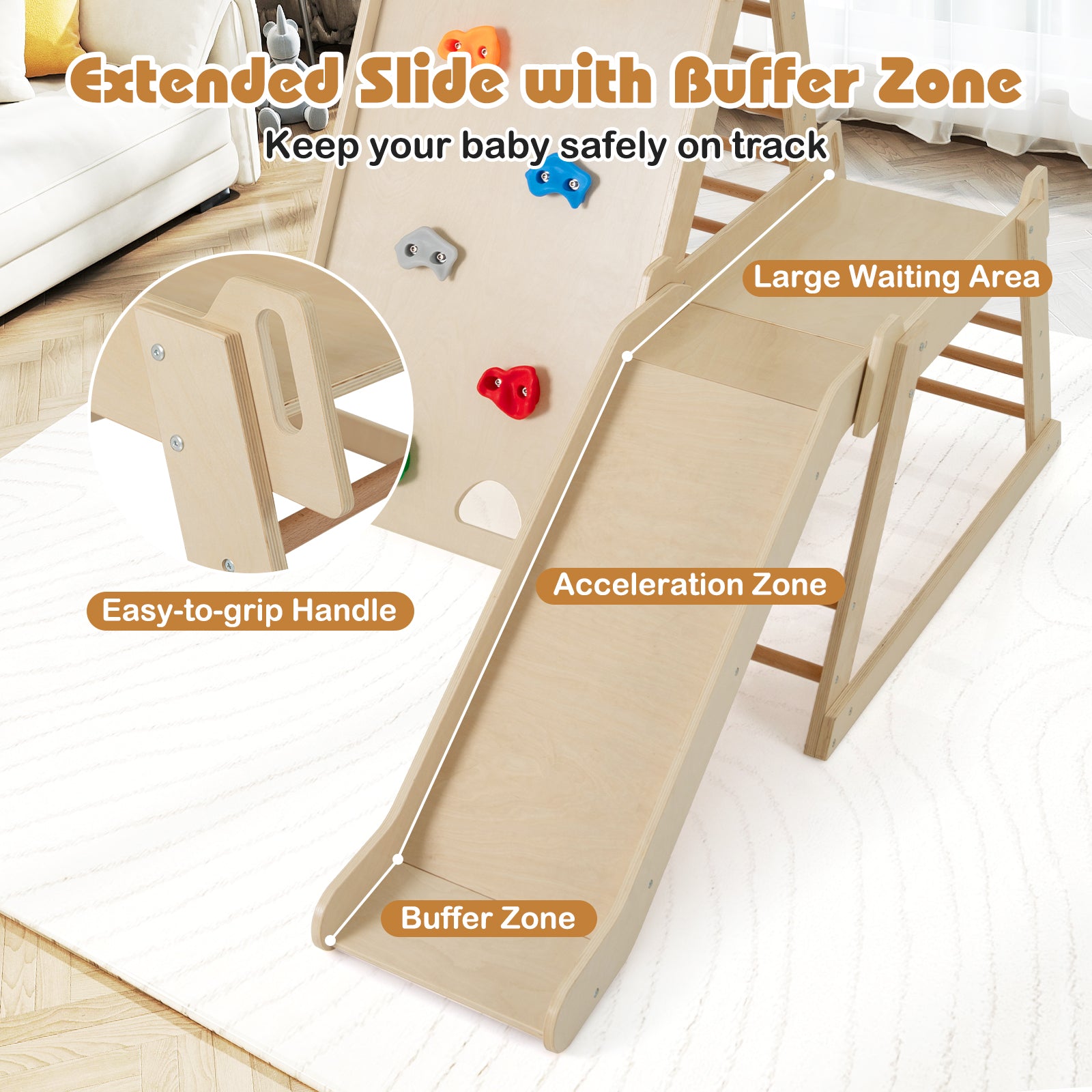 3-In 1 Jungle Gym Indoor Playground with Extended Slide for Toddlers, Natural Climbers & Slides at Gallery Canada