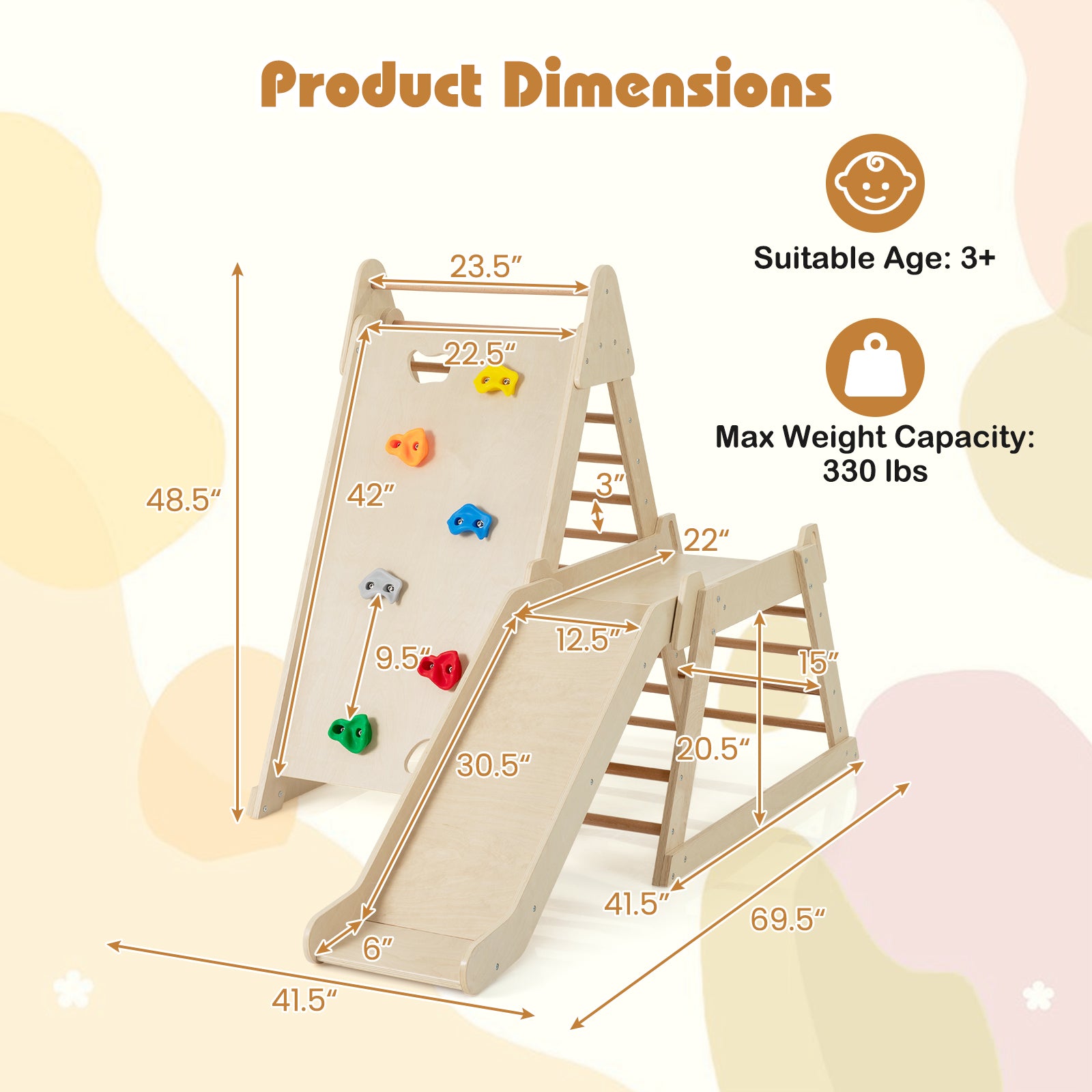 3-In 1 Jungle Gym Indoor Playground with Extended Slide for Toddlers, Natural Climbers & Slides at Gallery Canada