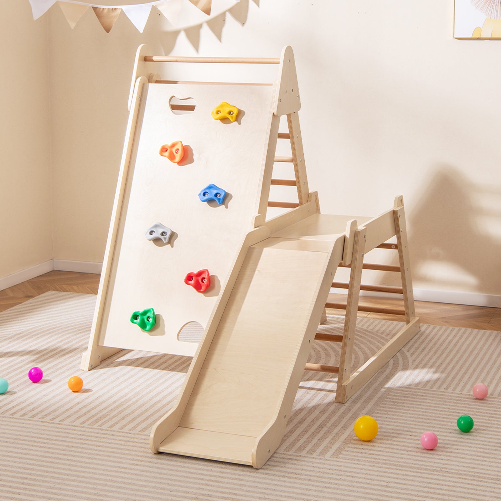 3-In 1 Jungle Gym Indoor Playground with Extended Slide for Toddlers, Natural Climbers & Slides at Gallery Canada