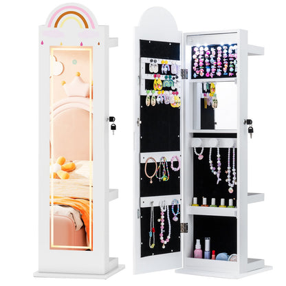 3 In 1 Kids Jewelry Cabinet Freestanding Jewelry Armoire with 3-Color Lighted Mirror, White Kids Vanities at Gallery Canada