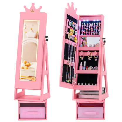 3 In 1 Kids Jewelry Cabinet with 3-Color Lighted Full Length Mirror, Pink Kids Vanities at Gallery Canada