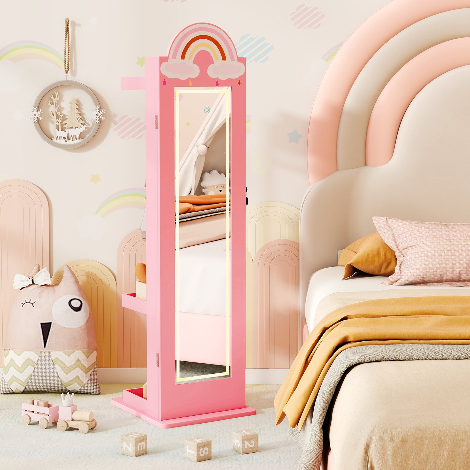3 In 1 Kids Jewelry Cabinet With Lighted Mirror, Pink Kids Vanities at Gallery Canada